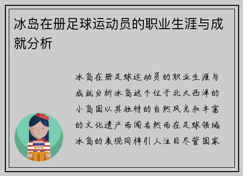 冰岛在册足球运动员的职业生涯与成就分析